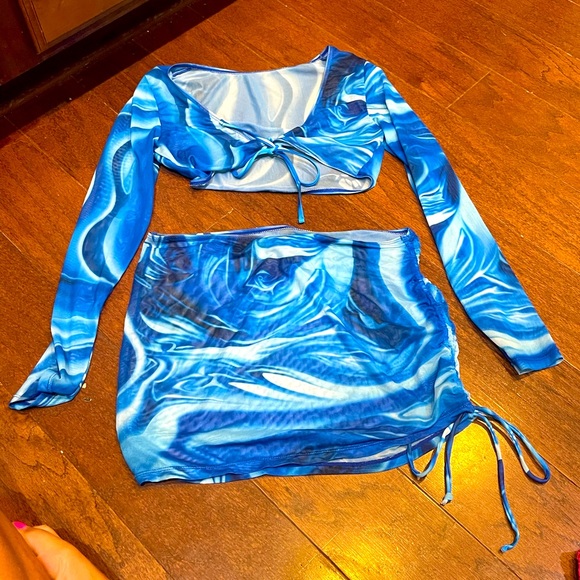 SHEIN Other - Shein Blue Tie Dye Print Bathing suit Two piece Swim Beach cover up Size Medium